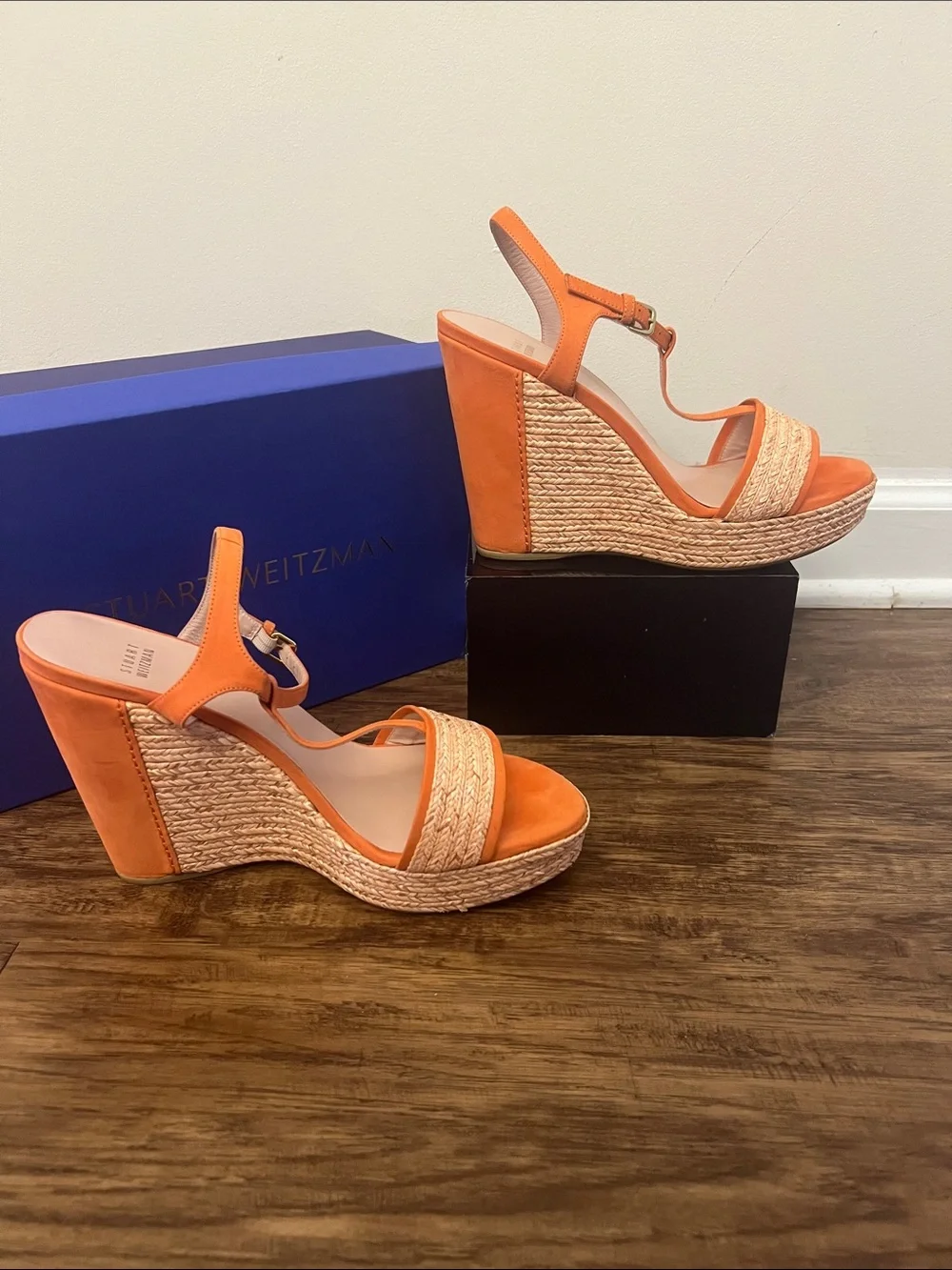Stuart Weitzman Orange Woven Espadrille Wedge Sandals - Picture 4 of 6